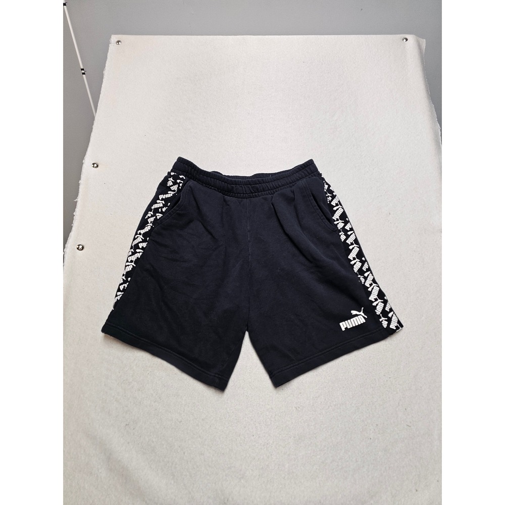 Puma Mens Black French Terry Logo Tape Athletic Shorts Size L